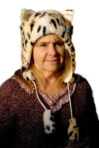 Leopard animal hat, Faux Fur with ears and bobble ties