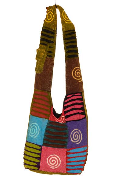 Hippie Appliques Multicolored Cotton Hobo Bag